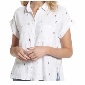 RAILS Whitney Metallic Classic Short Sleeve Button Down Shirt Size Small